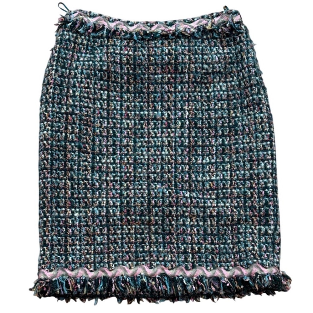 Moschino Cheap and Chic Wool Tweed‎ Mini Skirt Multicolored Fringe Trim USA 12